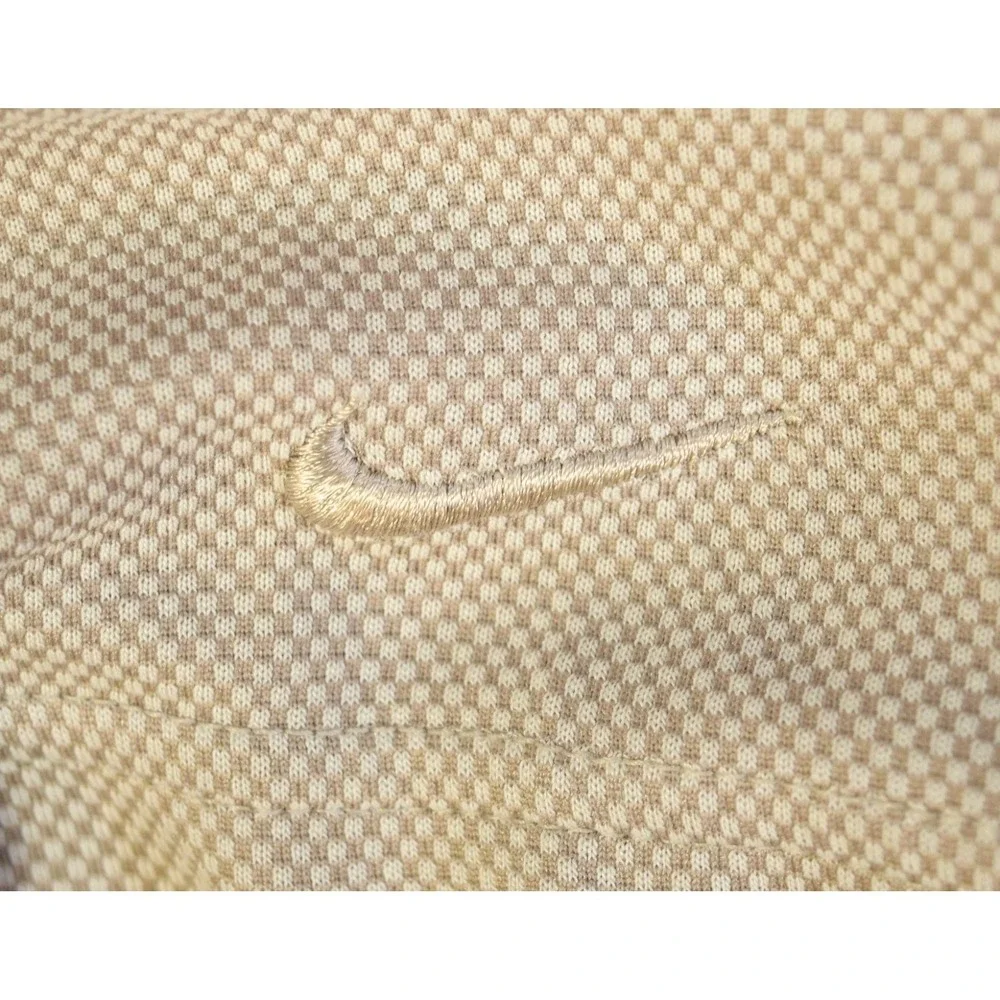 Vintage Nike Team Red Tag Polo Shirt Mens Large Tan Waffle Knit Rayon Blend Y2K